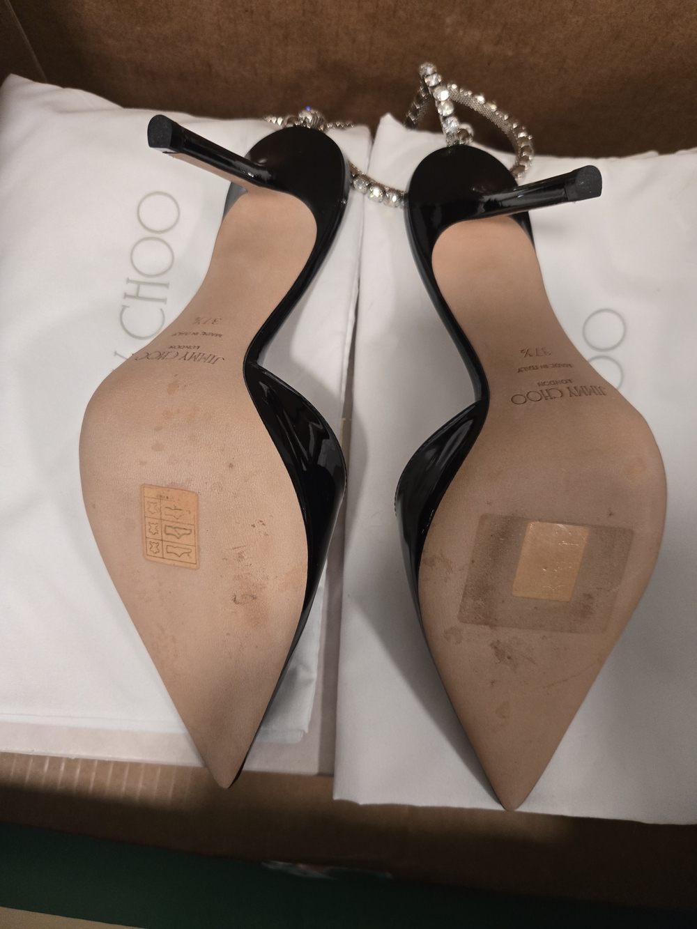 Jimmy Choo Saeda Black Patent Pointed Toe Slingback Pumps Size 37.5 - Picture 5 of 9